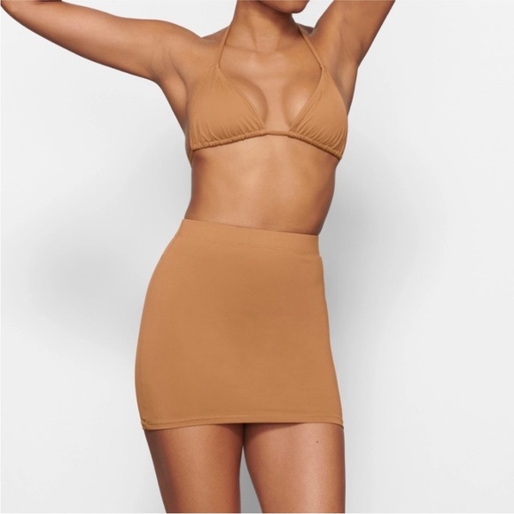 SKIMS MINI TUBE SWIM SKIRT COVERUP IN COLOR ALMOND - Picture 2 of 5